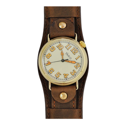 Vario 1918 Pilot horloge met messing crèmekleurige wijzerplaat en oranje lume