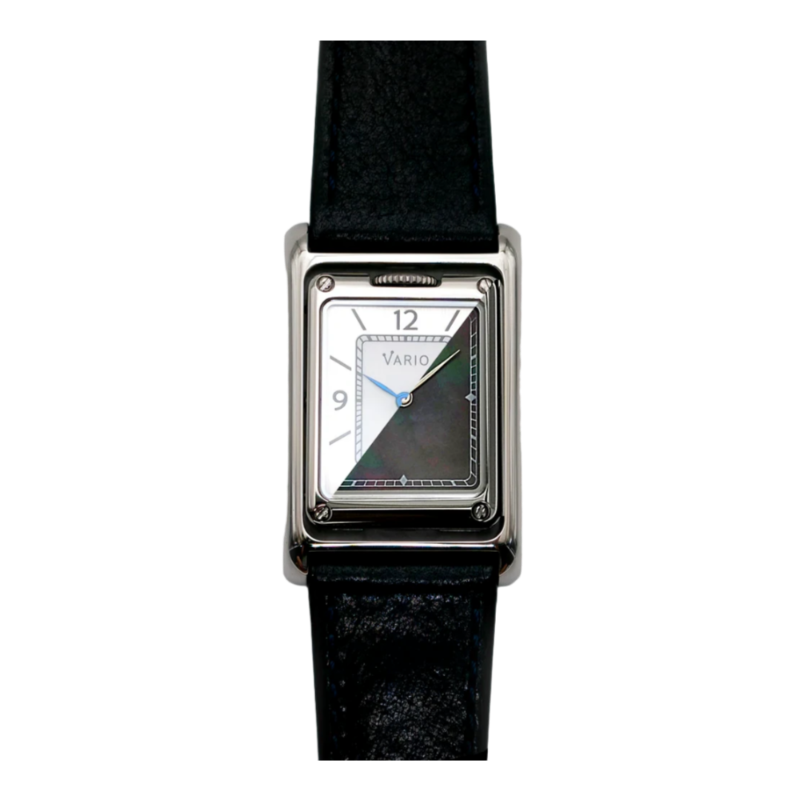 Vario VERSA Reversible Dual Time Zilver-Zwart Parelmoer Horloge