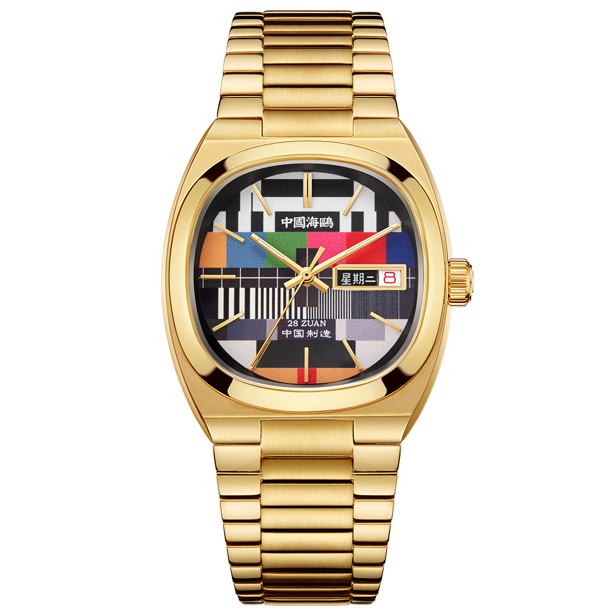 Golden Tonneau Case TV Dial Day-date Calendar Couple's Watch 34mm/30mm