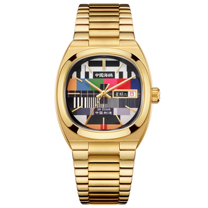 Golden Tonneau Case TV Dial Day-date Calendar Couple's Watch 34mm/30mm