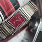 VARIO VERSA REVERSIBLE DUAL TIME YEAR OF THE HORSE SILVER-RED ENAMEL WATCH