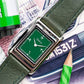 VARIO VERSA REVERSIBLE DUAL TIME EASTERN ARABIC GUNMETAL GREEN ENAMEL WATCH