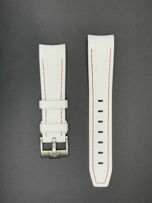 Witte rubberen band met rode stiksels voor MoonSwatch- en Omega-horloges