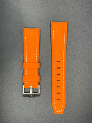 Oranje rubberen band met witte stiksels voor MoonSwatch- en Omega-horloges