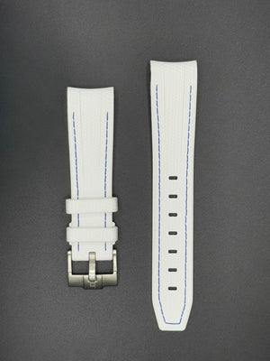 Witte rubberen band met blauwe stiksels voor MoonSwatch- en Omega-horloges