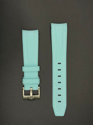 Cyaan rubberen band met witte stiksels voor MoonSwatch- en Omega-horloges