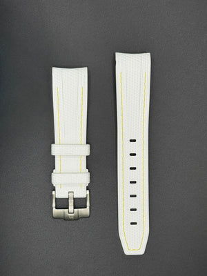 Witte rubberen band met gele stiksels voor MoonSwatch- en Omega-horloges
