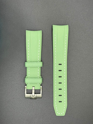 Lichtgroene rubberen band met witte stiksels voor MoonSwatch- en Omega-horloges