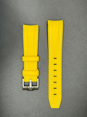 Gele rubberen band met witte stiksels voor MoonSwatch- en Omega-horloges