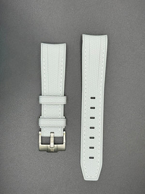 Lichtgrijze rubberen band met witte stiksels voor MoonSwatch- en Omega-horloges