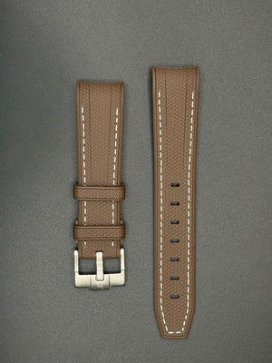 Bruine rubberen band met witte stiksels voor MoonSwatch- en Omega-horloges