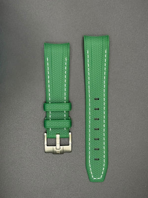 Groene rubberen band met witte stiksels voor MoonSwatch- en Omega-horloges