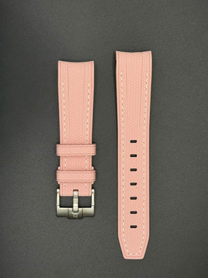 Zalmkleurige rubberen band met witte stiksels voor MoonSwatch- en Omega-horloges