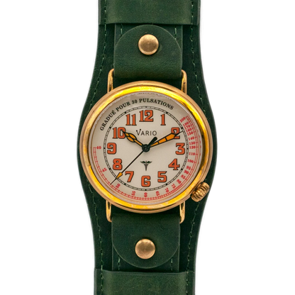 Vario 1918 Medic horloge in messing met crèmekleurige wijzerplaat en oranje luminescentie