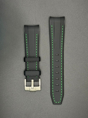 Zwarte rubberen band met groene stiksels voor MoonSwatch- en Omega-horloges