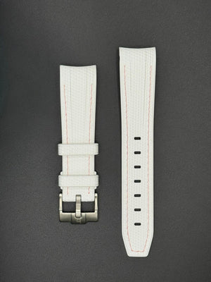 Witte rubberen band met zalmkleurige stiksels voor MoonSwatch- en Omega-horloges