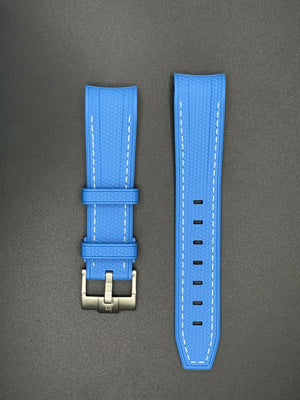 Blauwe rubberen band met witte stiksels voor MoonSwatch- en Omega-horloges
