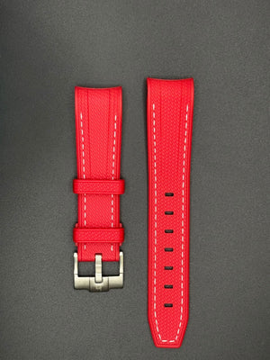 Rode rubberen band met witte stiksels voor MoonSwatch- en Omega-horloges