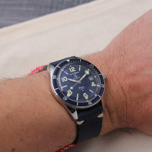 PLOUGASTEL marineblauwe leren horlogeband 